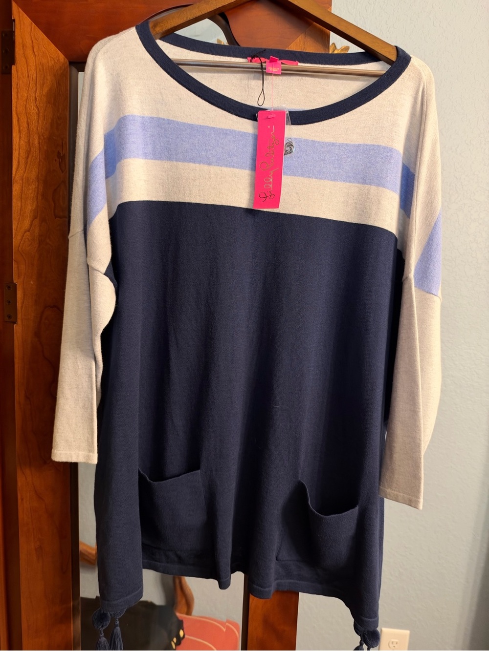Lilly Pulitzer Navy, Cream & Light Blue Colorblock Scoop Neck Sweater